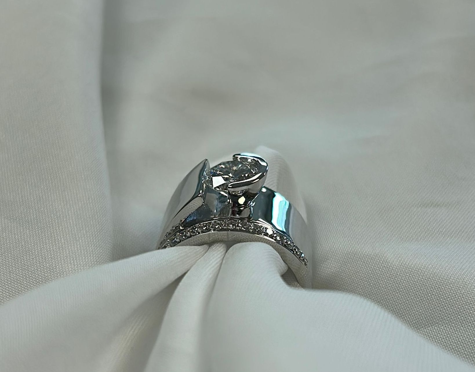 Bezel set Lab grown CAD bridal set
