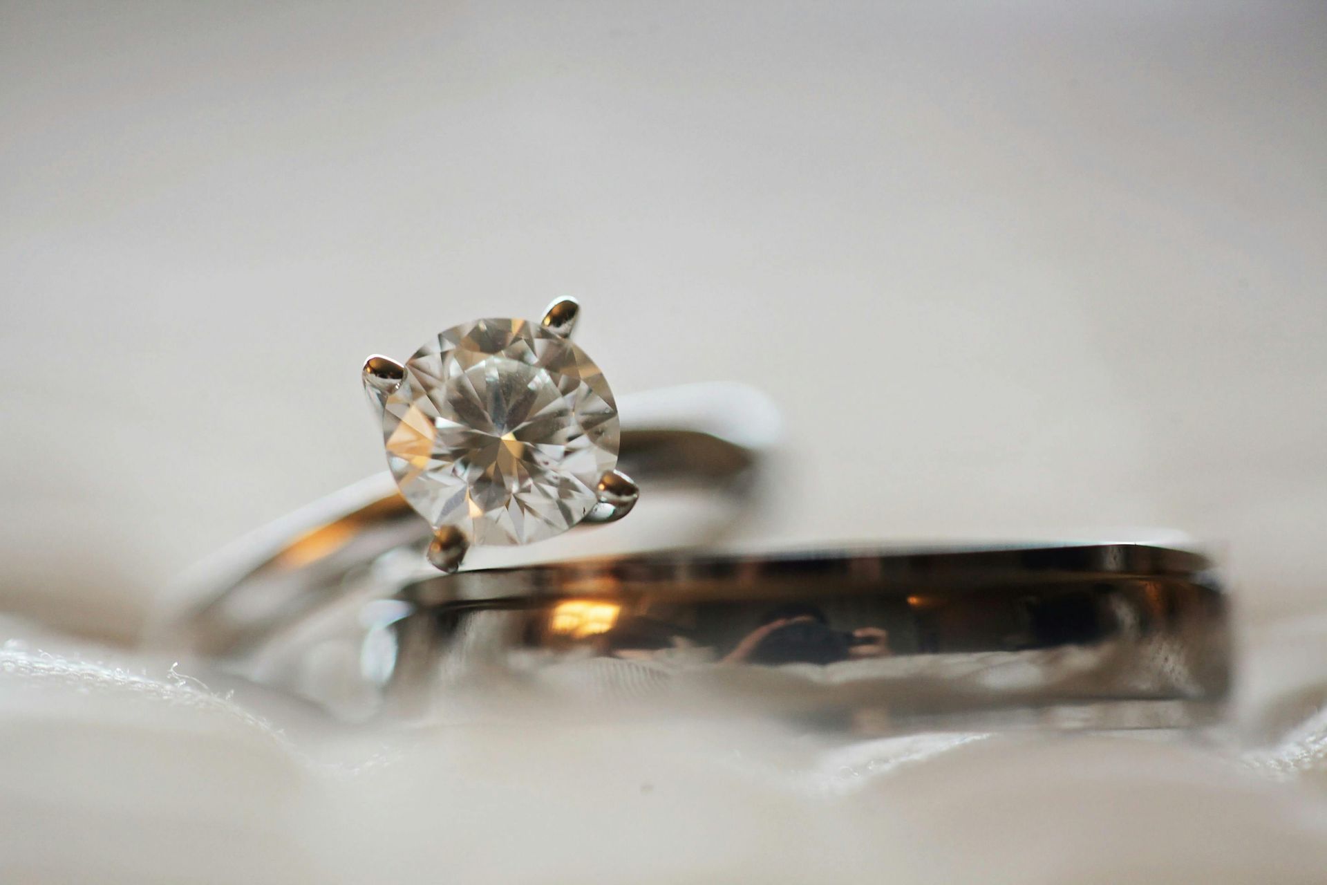 Diamond engagement ring and wedding band.