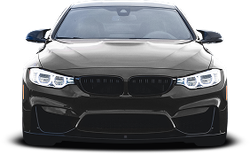 Front view of a black BMW sedan on a white background | Tripp's Auto Body