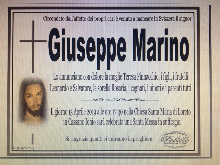 Manifesto funebre Giuseppe Marino