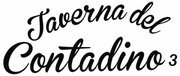Logo con scritta nera "Taverna del Contadino" su sfondo bianco.