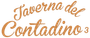 Logo in corsivo arancione con la scritta “Taverna del Contadino” e un piccolo numero 3