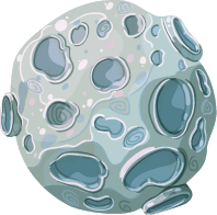 Cratered gray-blue moon or asteroid in a simple cartoon style