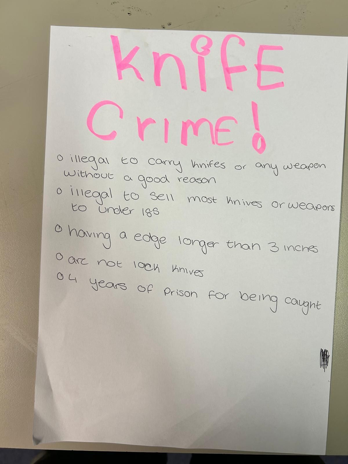 a young person has written a list of rules around knife crime.