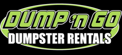 Logo for Dump 'n Go Dumpster Rentals. The text is lime green on a black background, with a green and black oval outline.