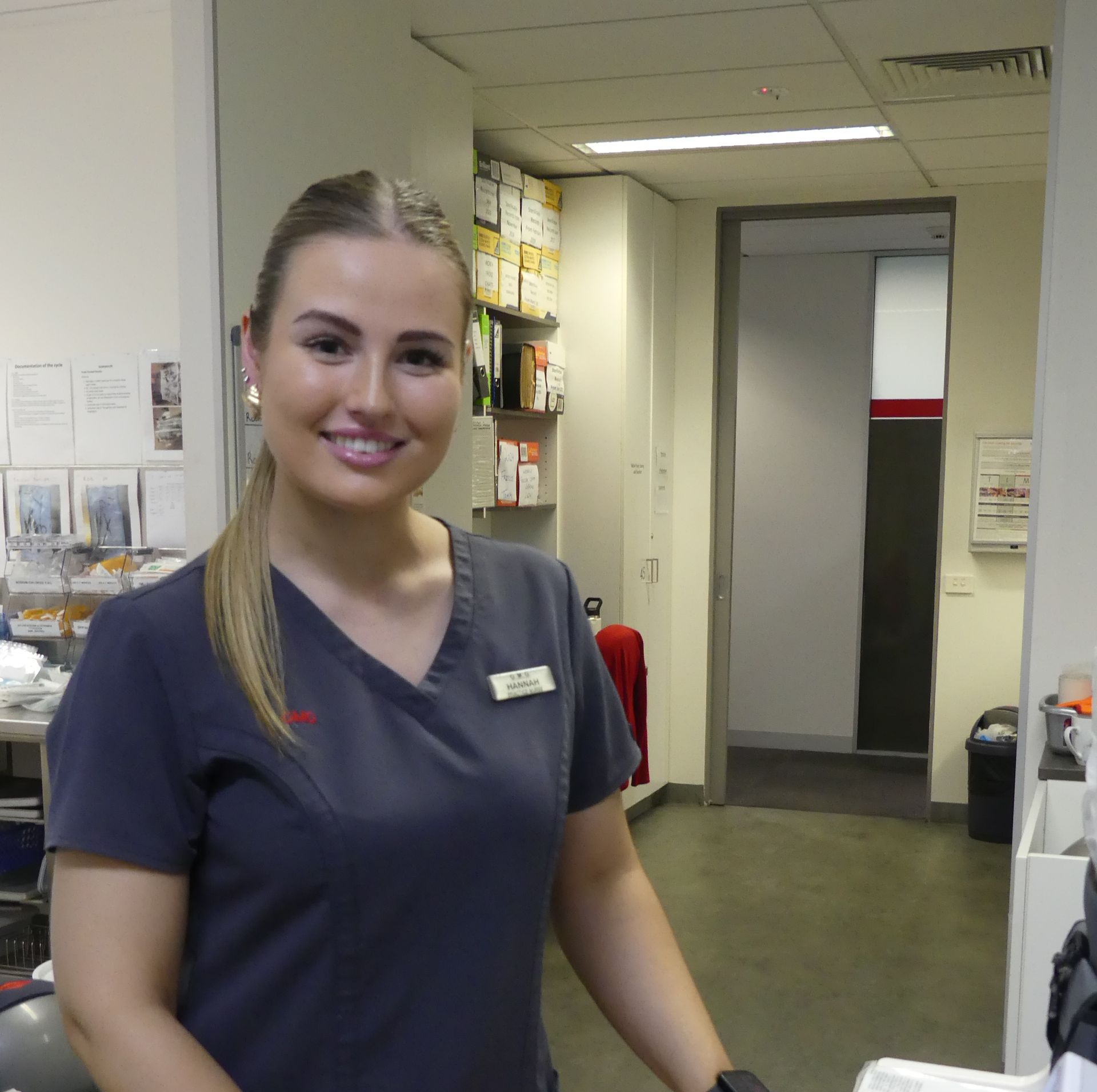 A group of nurses are standing next to each other in a hospital. A group of nurses are standing next to each other in a hospital.