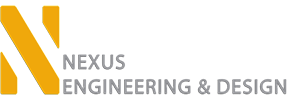 The nexus engineering and design logo is yellow and white