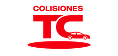 Un logotipo rojo de TC colisiones con el texto