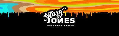Mary Jones Cannabis Co. logo on black background with colorful paint-drip border above