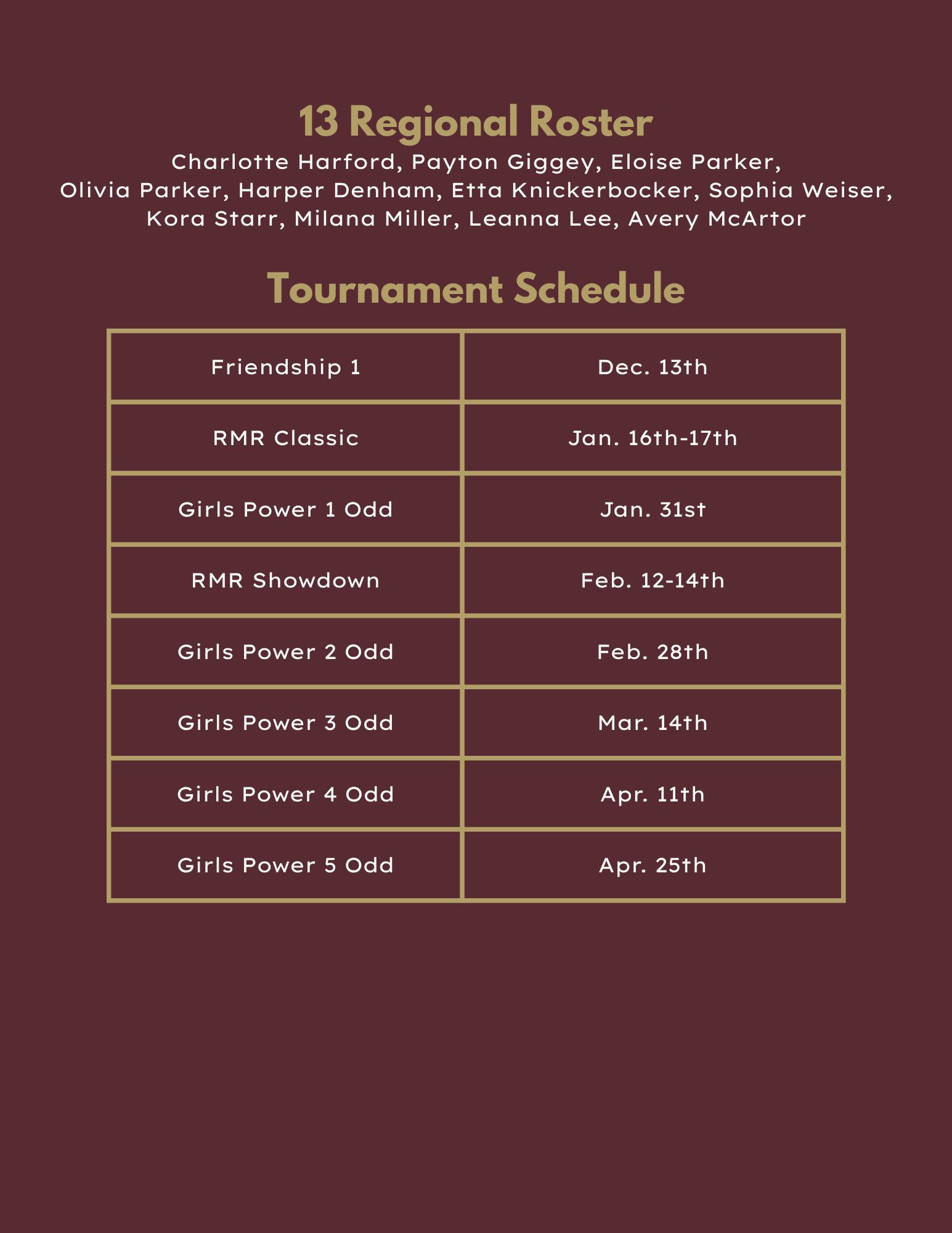 18 Black volleyball roster and tournament schedule in maroon tones.
