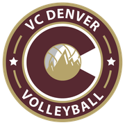 VC Denver Volleyball logo: Maroon and gold circle with a volleyball and Colorado flag outline.