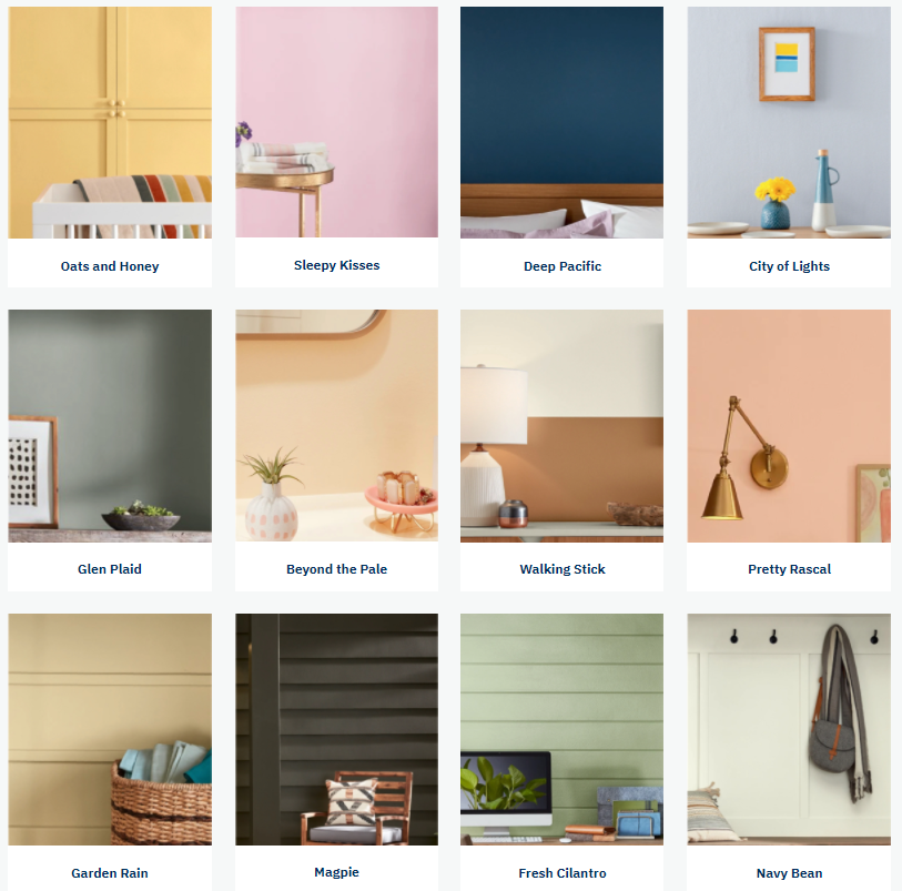 A collage of pictures of different colored walls and furniture