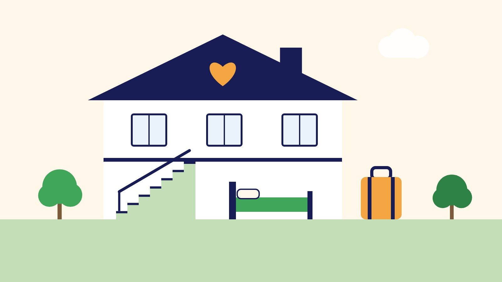 Illustration of a family home with a ground-floor bedroom for visiting parents