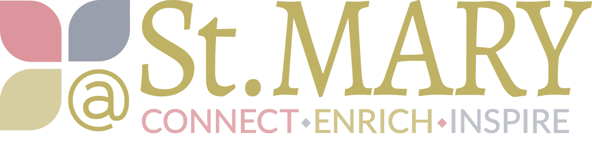 St. Mary logo with pastel cross and “CONNECT • ENRICH • INSPIRE” text