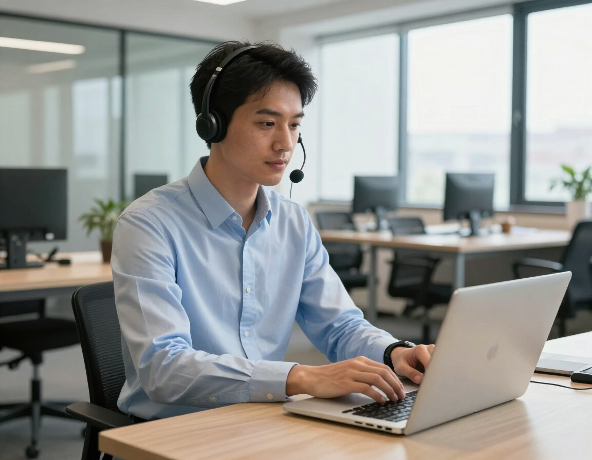 Atendente de suporte trabalhando em um notebook