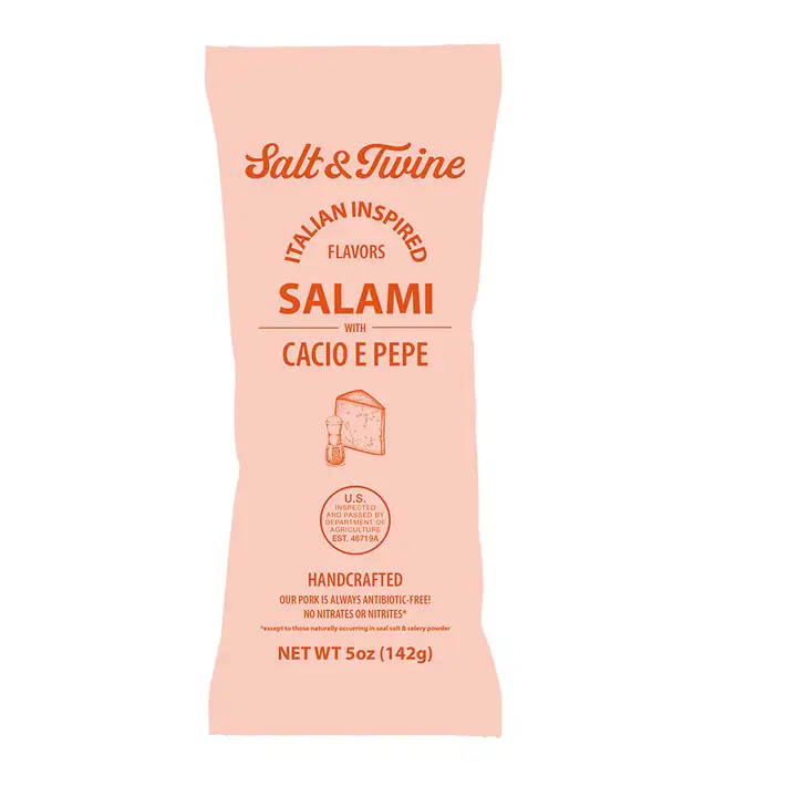 Pink salami package labeled