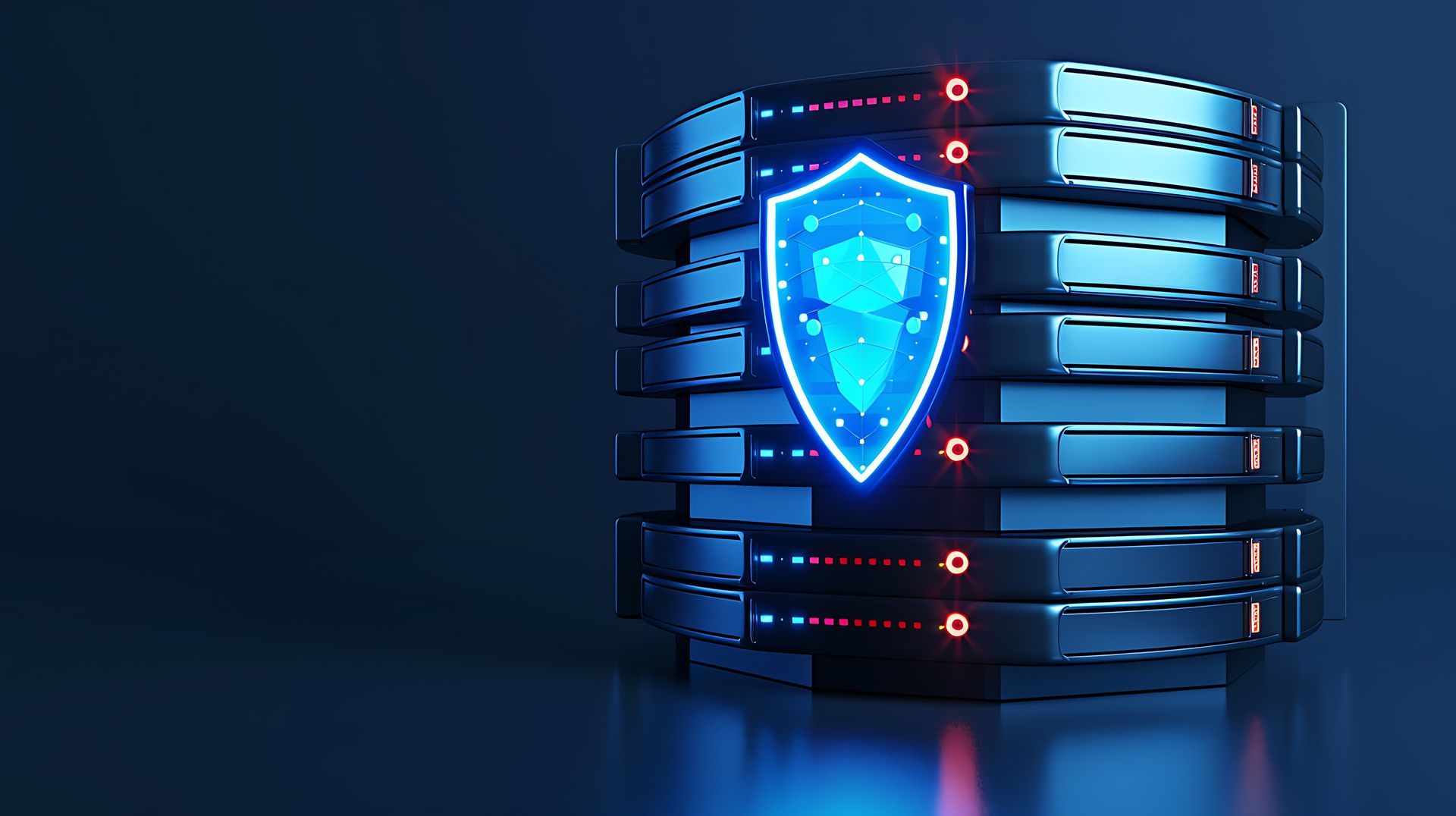 A stack of servers with a shield on top of them.