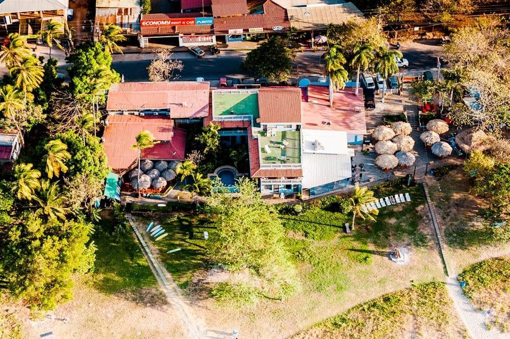 Witch's Rock Surf Camp from a bird's eye view. The bird is probably looking to make a swift landing on the Penthouse's rooftop balcony. Or maybe he's just waiting for the band at Vaquero. Either way, he picked the right place to hang out.
