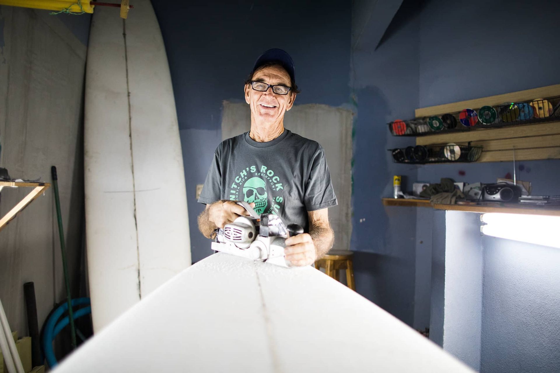Robert August shaping surfboards with US Blanks