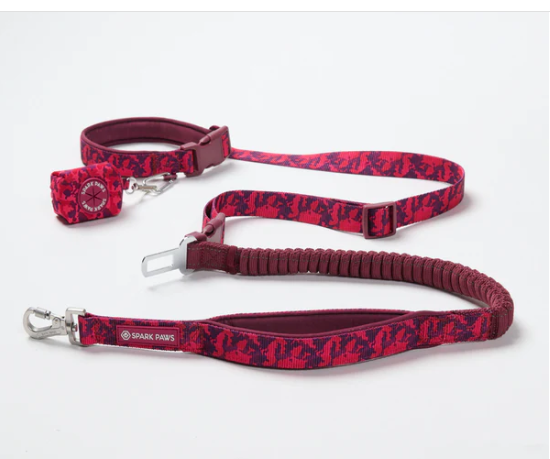Multipurpose Handsfree Leash, Seatbelt and Poop Bag Holder-Fushia Camo