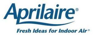 The Aprilaire logo in dark blue text with the slogan