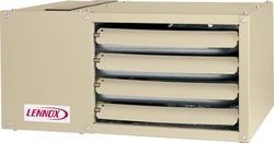 A beige Lennox unit heater with horizontal front-facing louvers for air distribution.