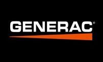 White Generac logo with an orange horizontal tapered line beneath it against a black background.