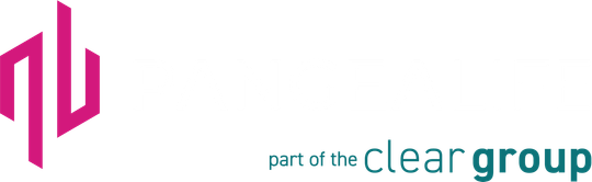Pangea Life logo in grey with pink emblem