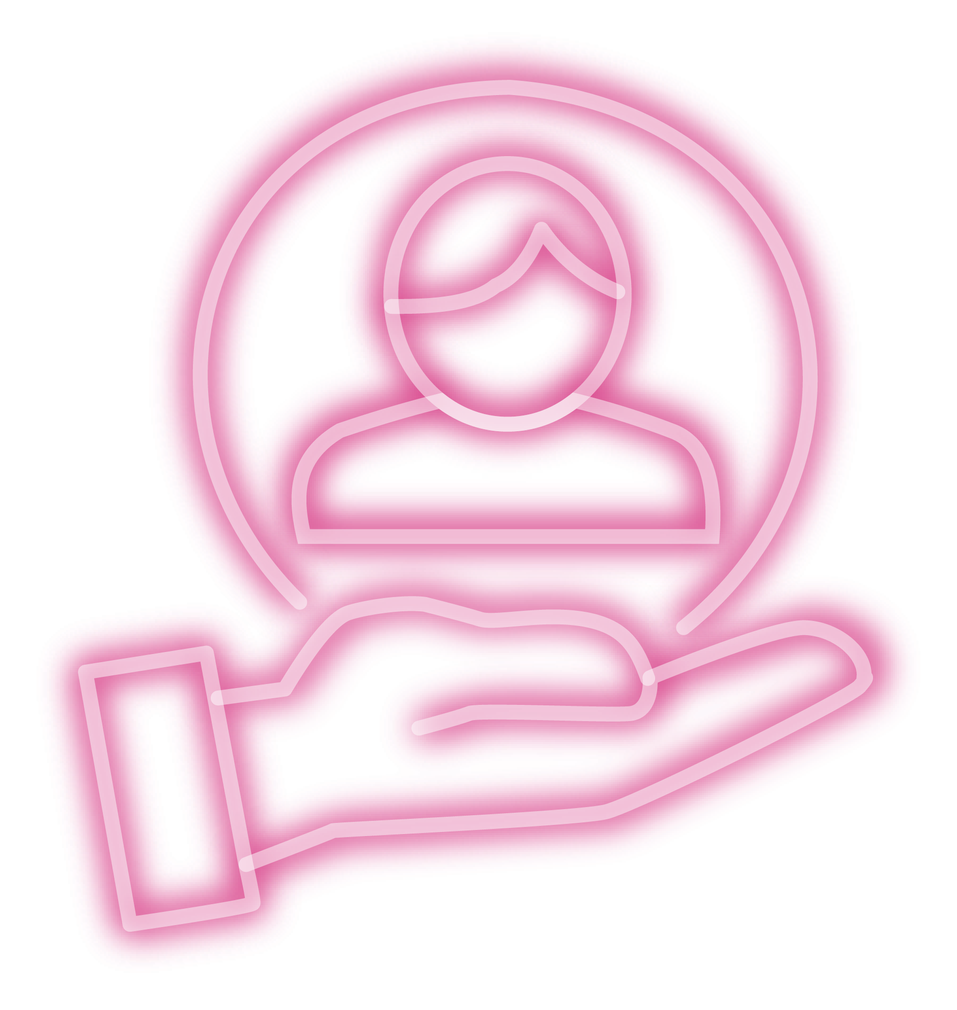 pink icon showing hand holding a person 