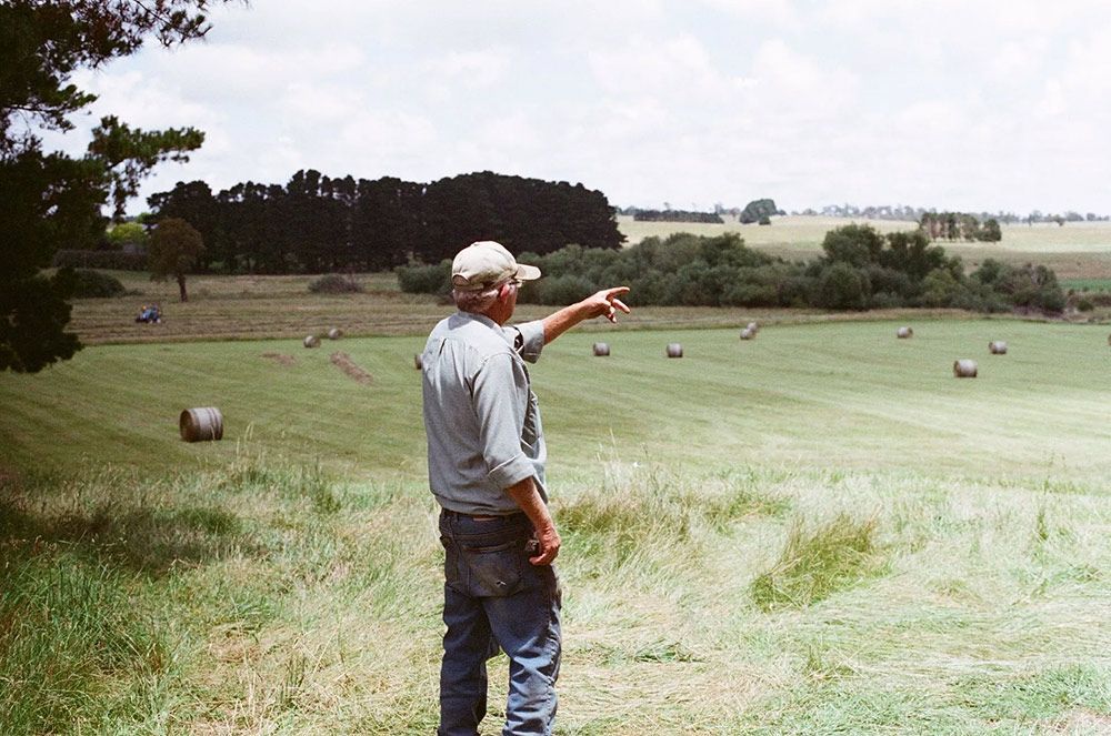A Man Standing In A Field Pointing At Something — Brown & Co Finance in Toowoomba, QLD