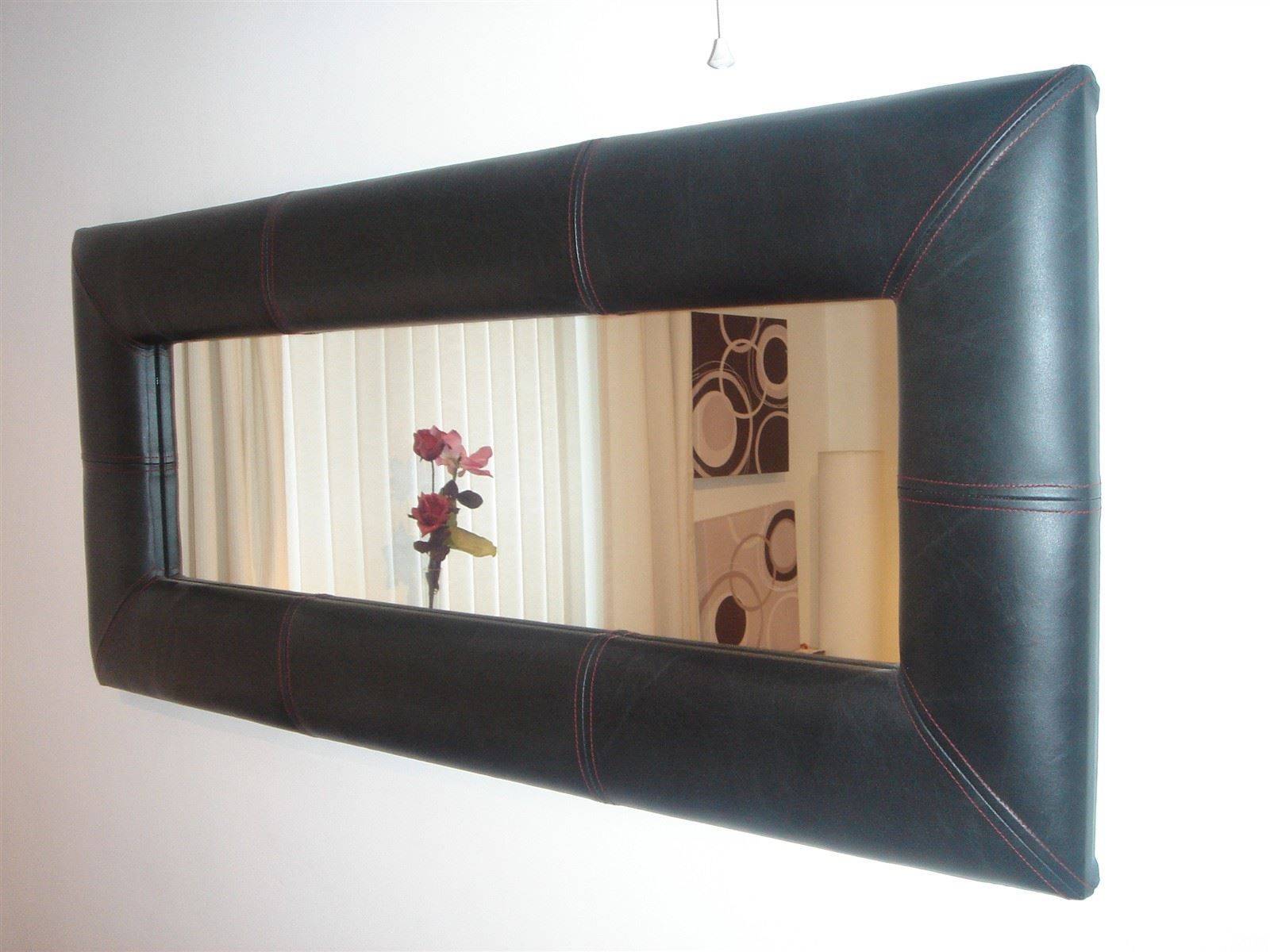 Chunky framed faux leather mirror