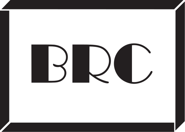 Black BRC logo on a white background with a black border