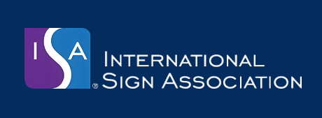 International Sign Association logo in blue, purple, and white with stylized letters ISA