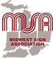 Red Midwest Sign Association logo with stylized lowercase “m” and gray map outline