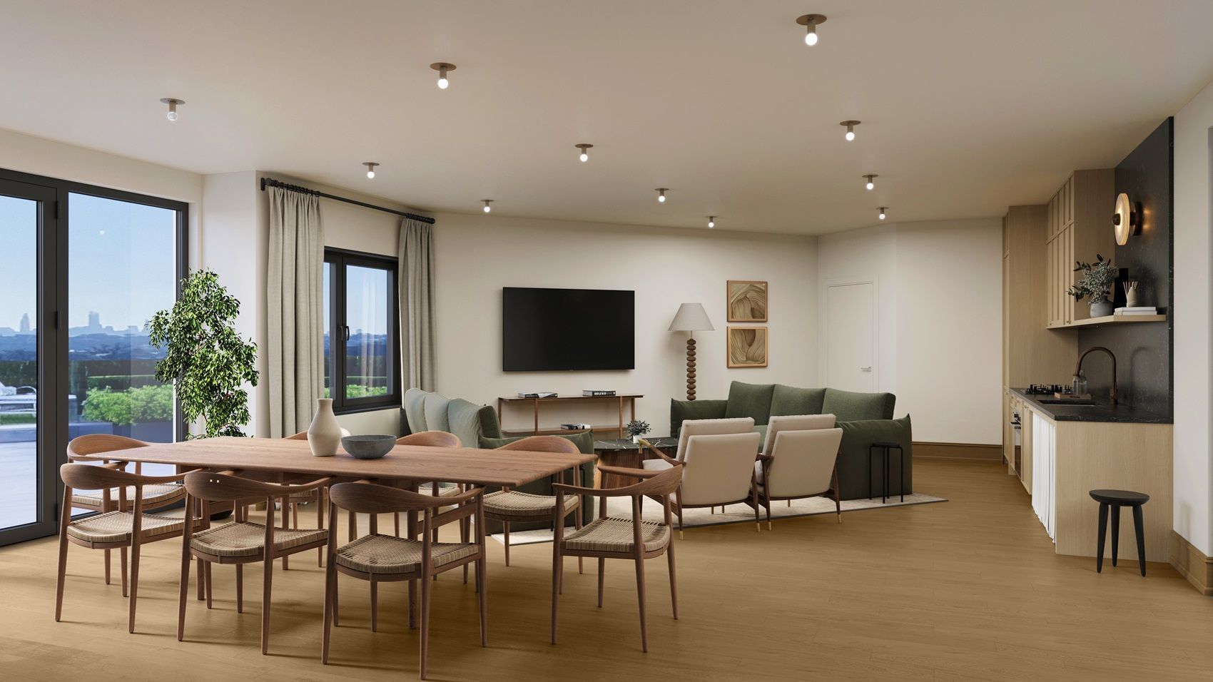 Resident lounge at 305 Lakeview Apartments, South Paterson NJ with modern seating and open layout