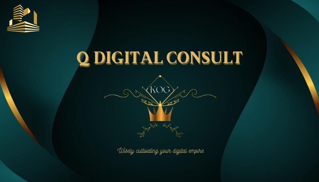 A logo for q digital consult with a crown on it