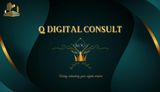 A logo for q digital consult with a crown on it