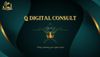 A logo for q digital consult with a crown on it
