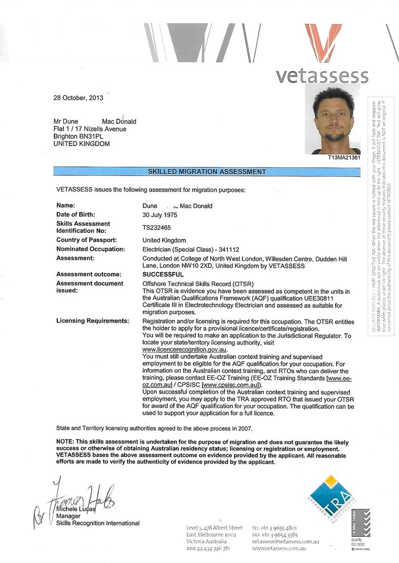 Australian-qualified Electrician Dune MacDonald 