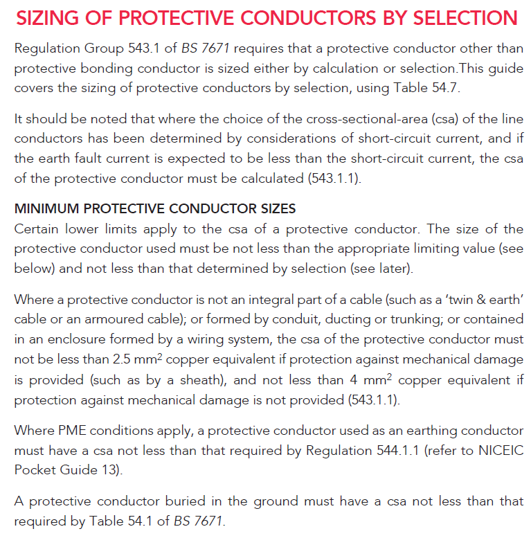 SIZING OF PROTECTIVE CONDUCTORS BY SELECTION