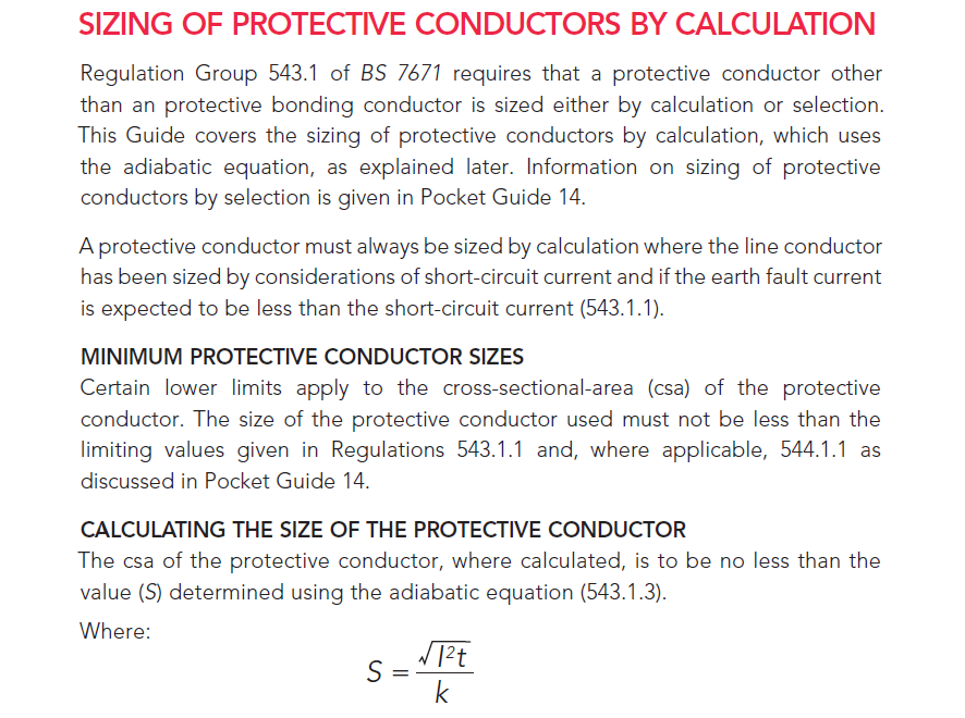 SIZING OF PROTECTIVE CONDUCTORS BY CALCULATION