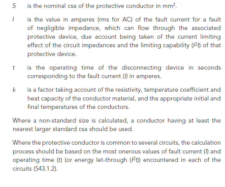 SIZING OF PROTECTIVE CONDUCTORS BY CALCULATION