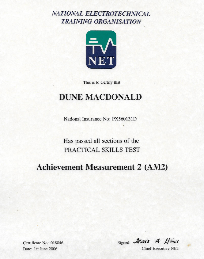 Dune MacDonald 
AM2 qualification 2006