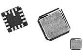Three small electronic microchips, two black and one silver, on a white background