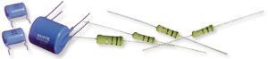 Electronic components and resistors on a white background