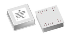 Two white square electronic modules, one showing a label and the other with red connector pins on top.