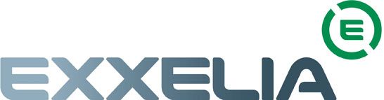 EXXELIA logo in gray and green on a white background
