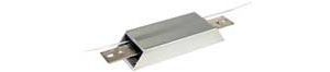 Rectangular silver power resistor with metal mounting tabs on both ends