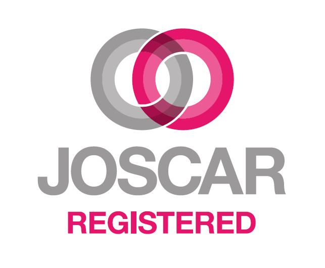 JOSCAR Registered logo with gray and pink interlocking circles