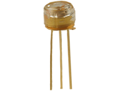 Amber three-legged electronic component with a translucent round top